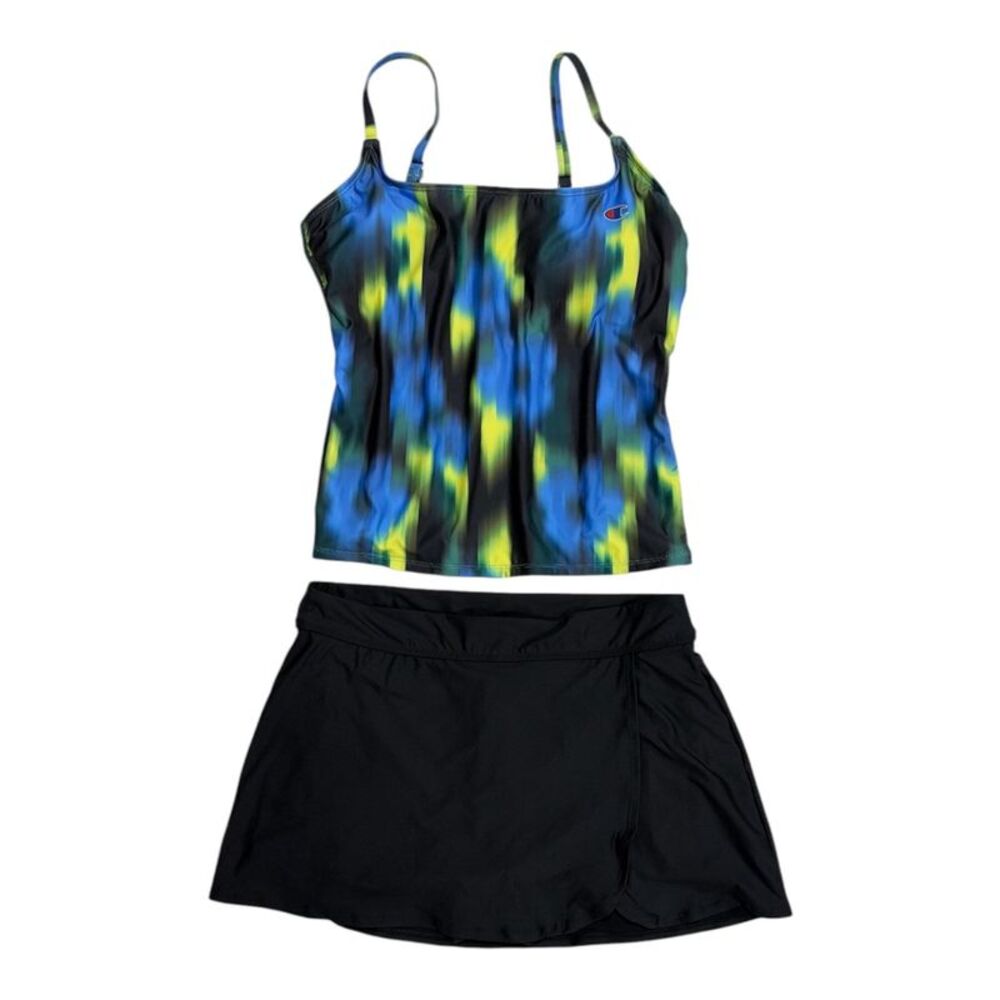 Champion Women’s 4-Way Stretch Tankini and Full Coverage Swim Skirt Set - Black